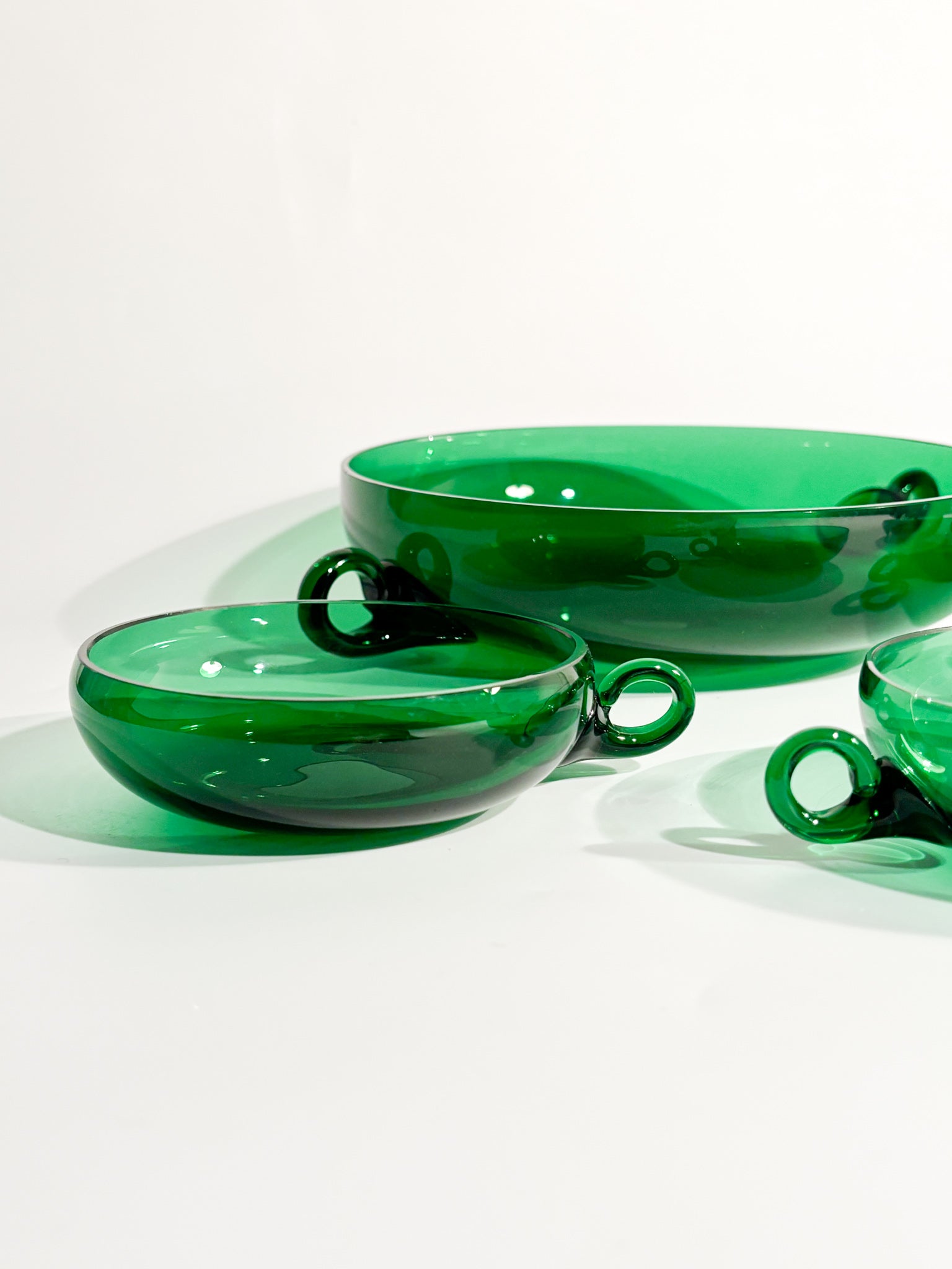 Fruit Salad Set of Six in Hand-blown Green Murano Glass from the 1930s