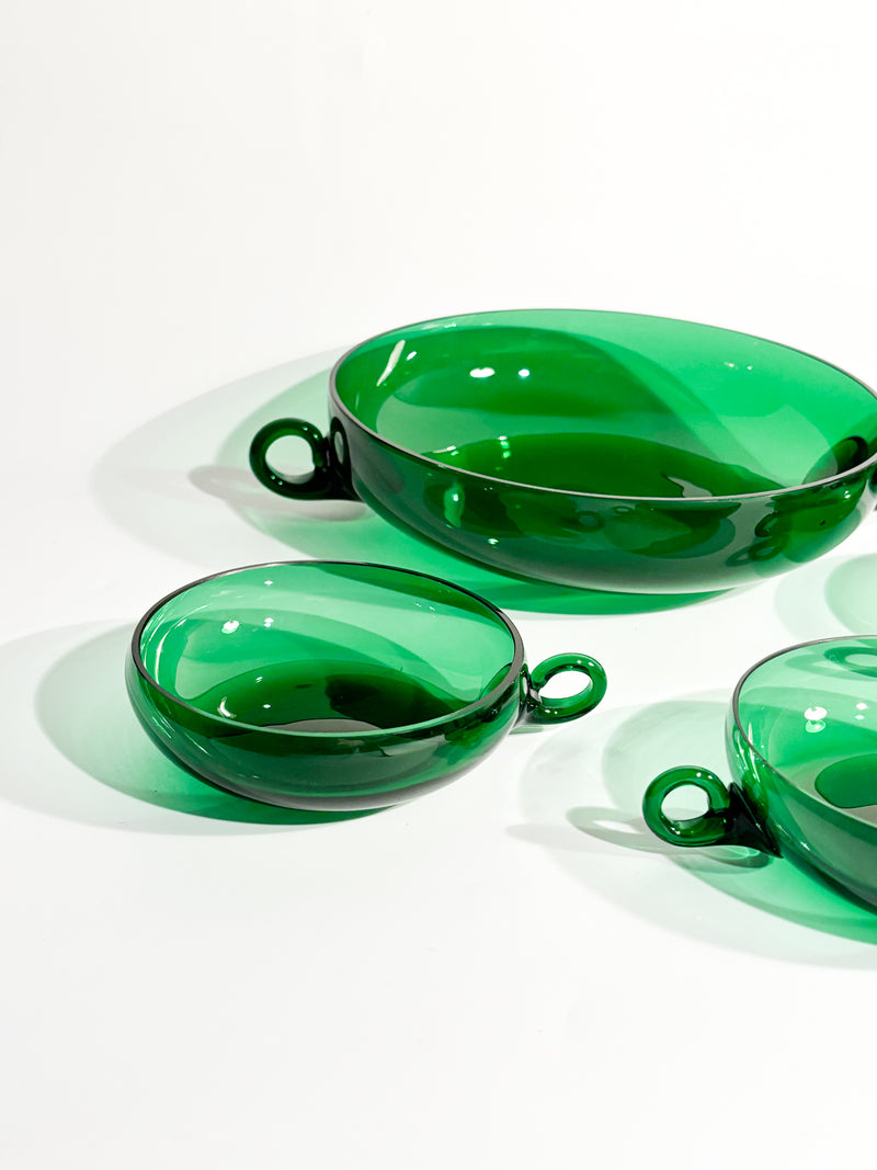 Fruit Salad Set of Six in Hand-blown Green Murano Glass from the 1930s