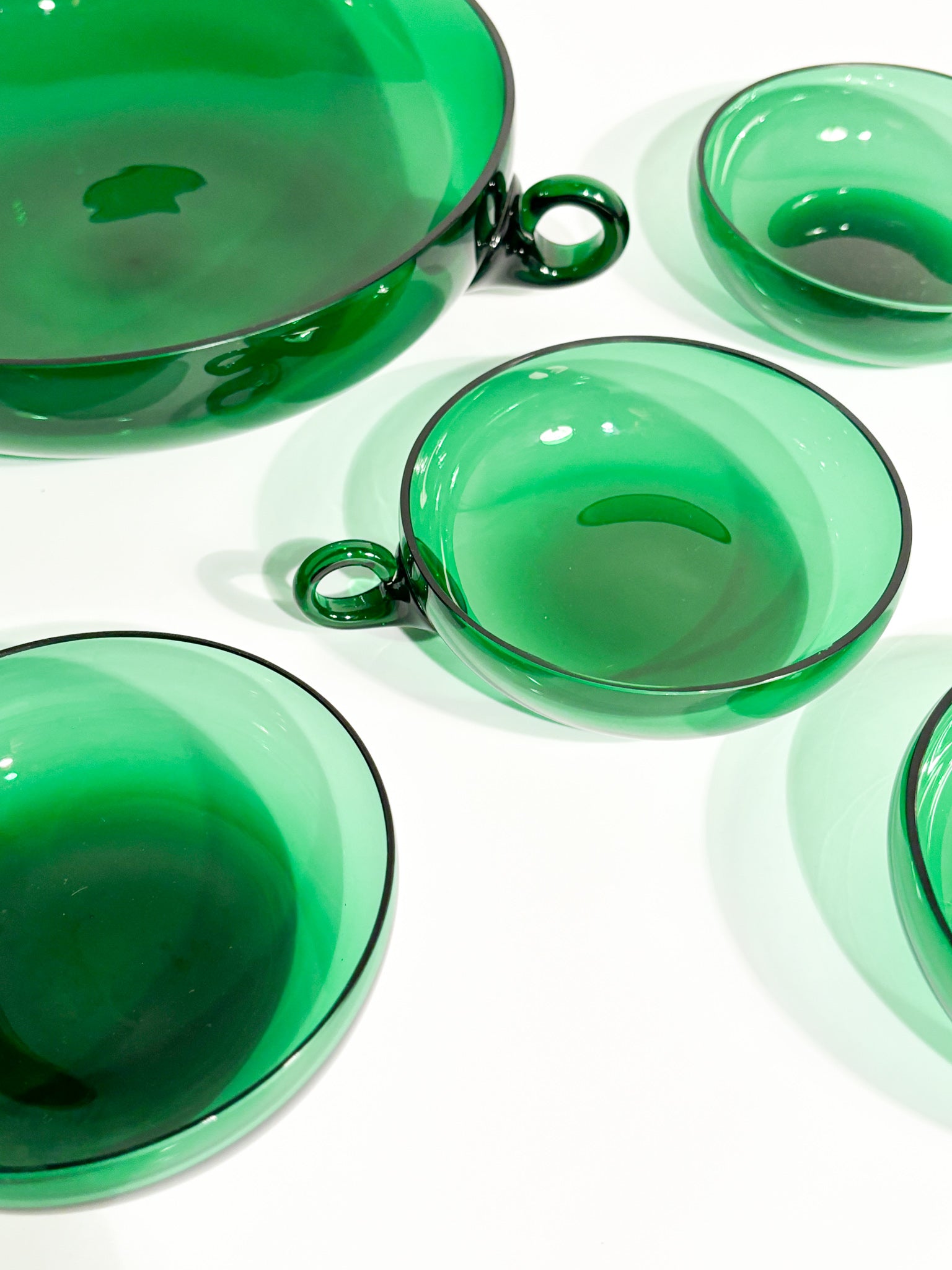 Fruit Salad Set of Six in Hand-blown Green Murano Glass from the 1930s