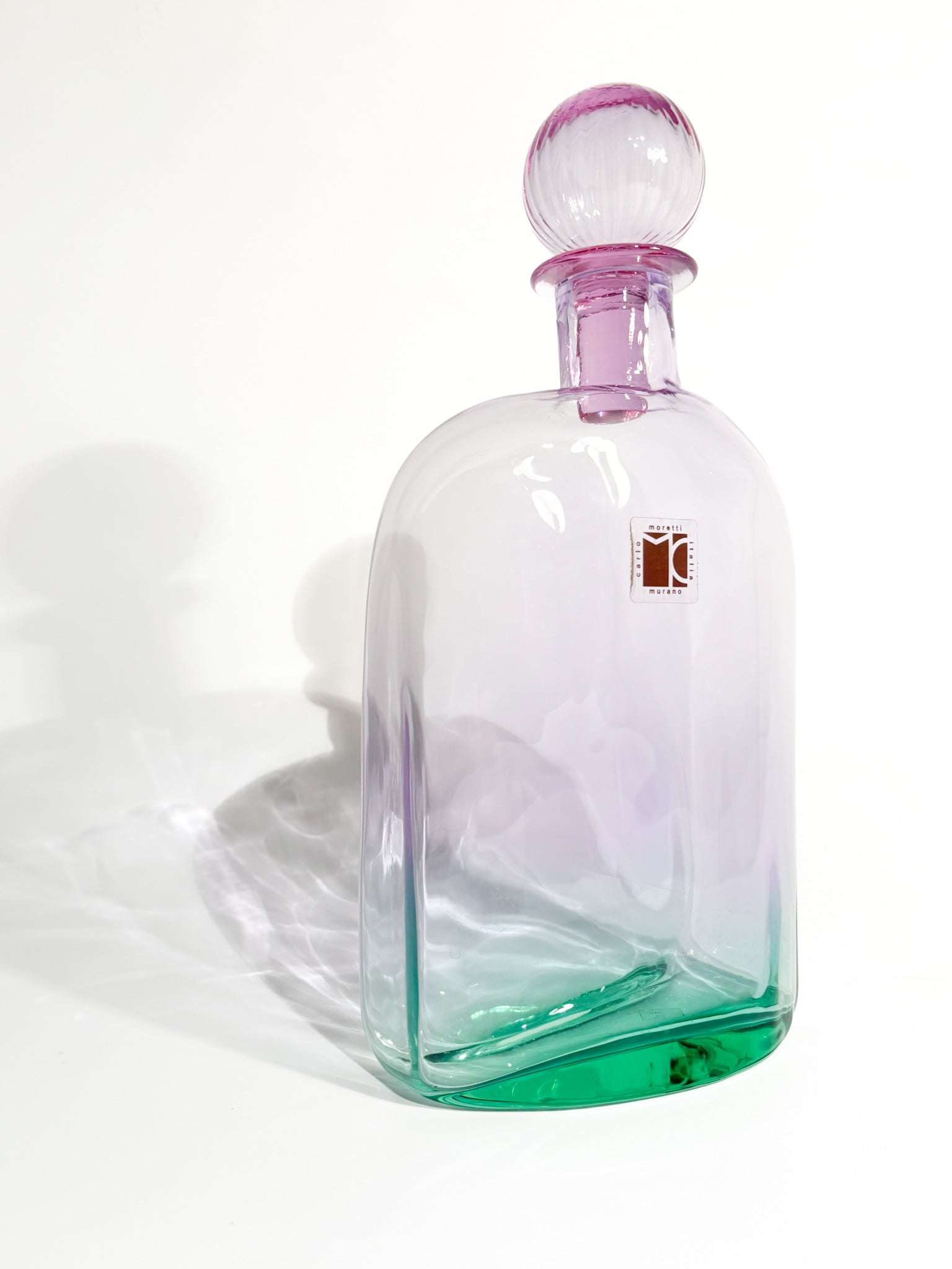 Bottle by Carlo Moretti in Pink and Green Murano Glass from the 1970s