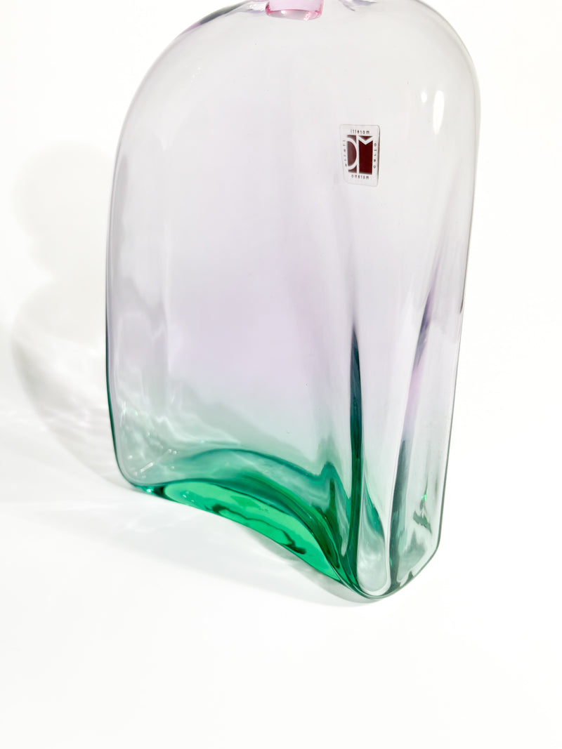 Bottiglia di Carlo Moretti in Vetro di Murano Rosa e Verde Anni 70
