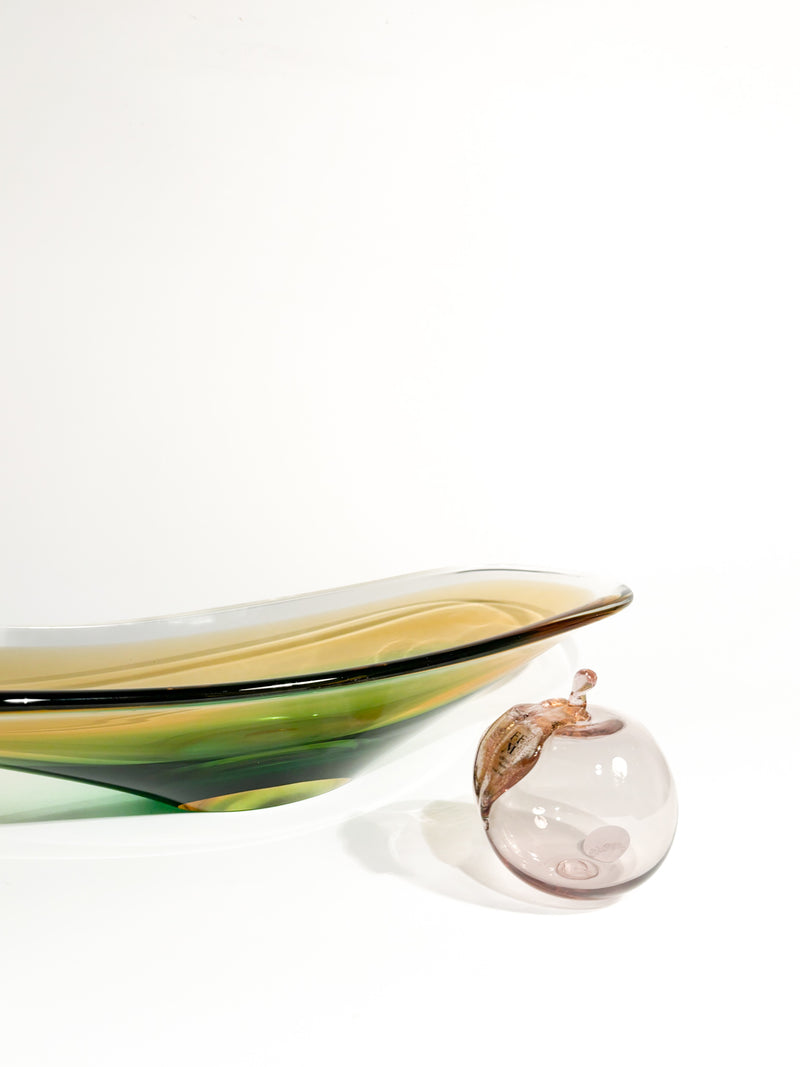 Green and Yellow Hand-Blown Murano Glass Centerpiece from the 1970s