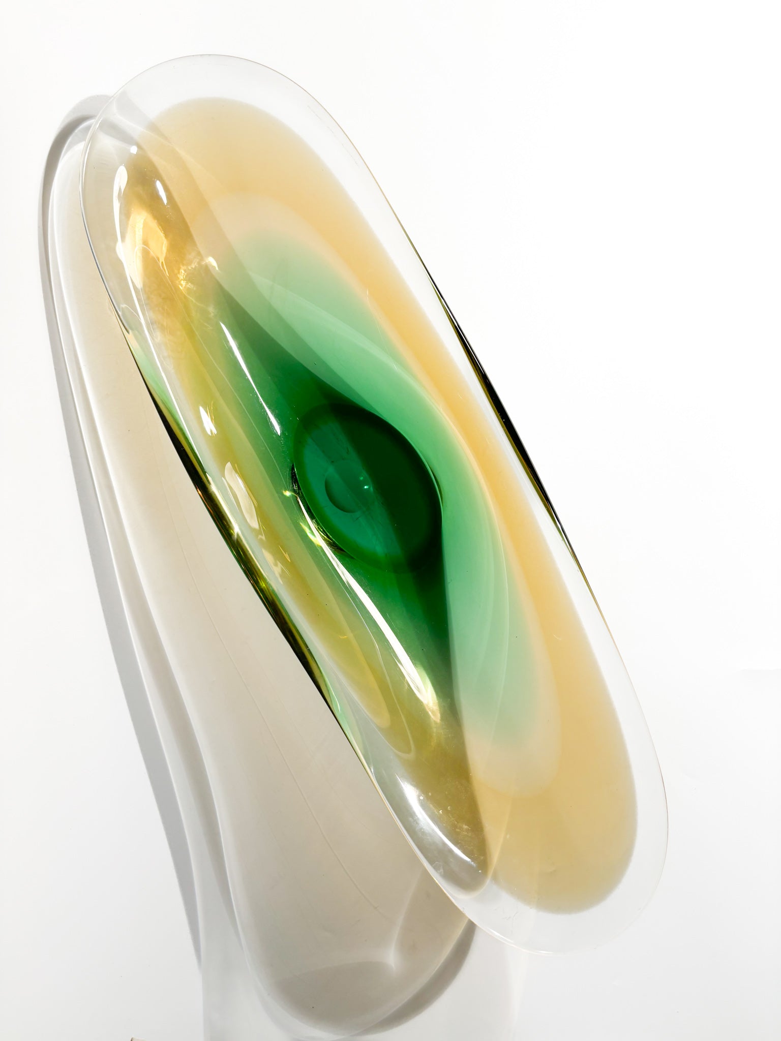 Centrotavola in Vetro di Murano Soffiato a Mano Verde e Giallo Anni 70