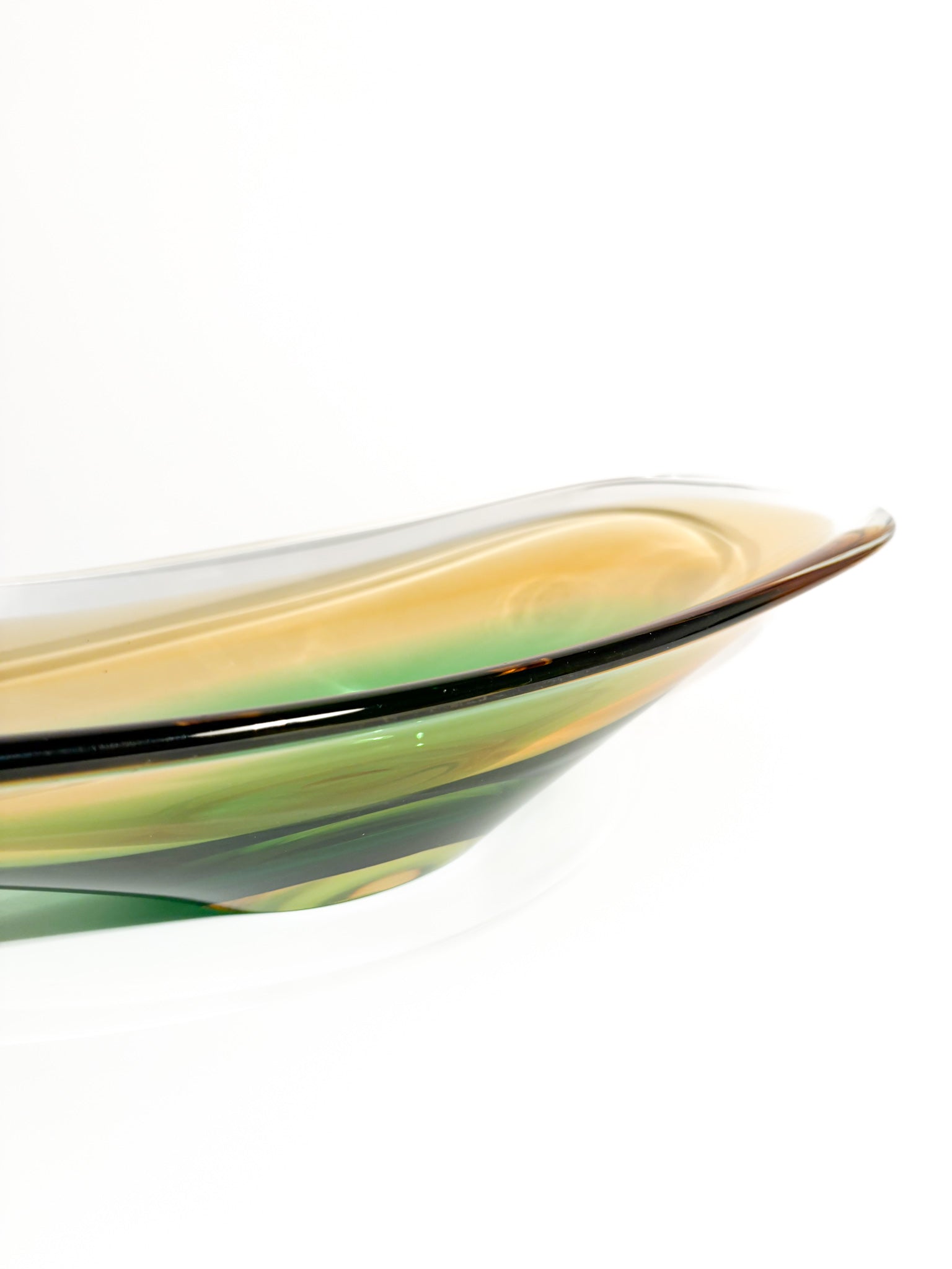 Centrotavola in Vetro di Murano Soffiato a Mano Verde e Giallo Anni 70