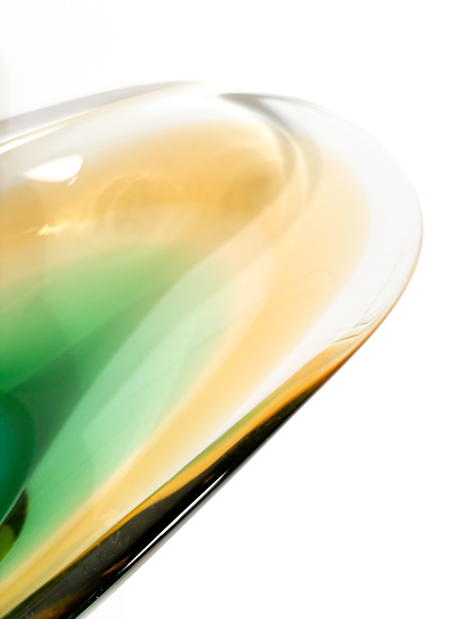 Centrotavola in Vetro di Murano Soffiato a Mano Verde e Giallo Anni 70