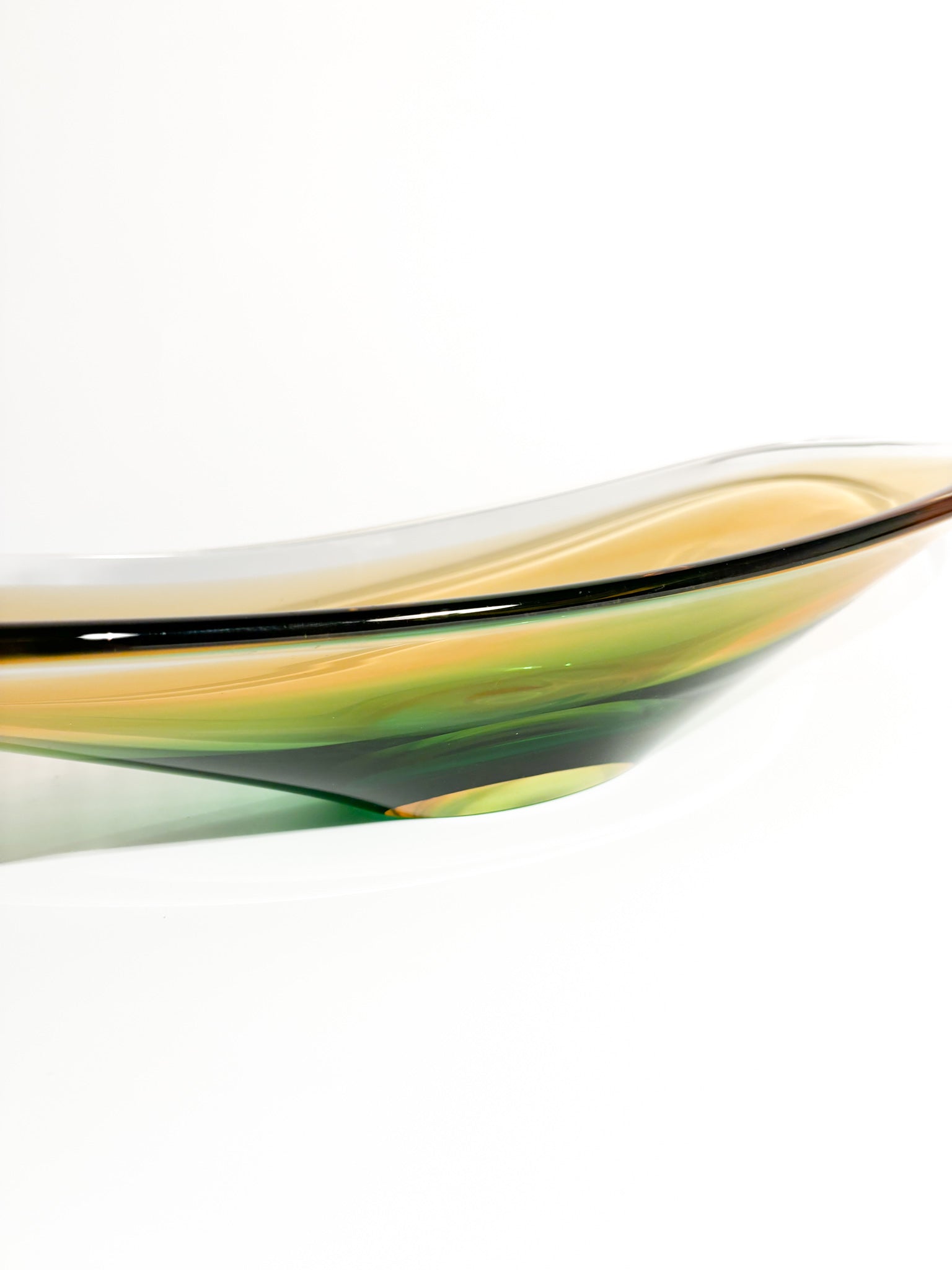 Centrotavola in Vetro di Murano Soffiato a Mano Verde e Giallo Anni 70