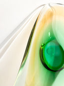 Centrotavola in Vetro di Murano Soffiato a Mano Verde e Giallo Anni 70