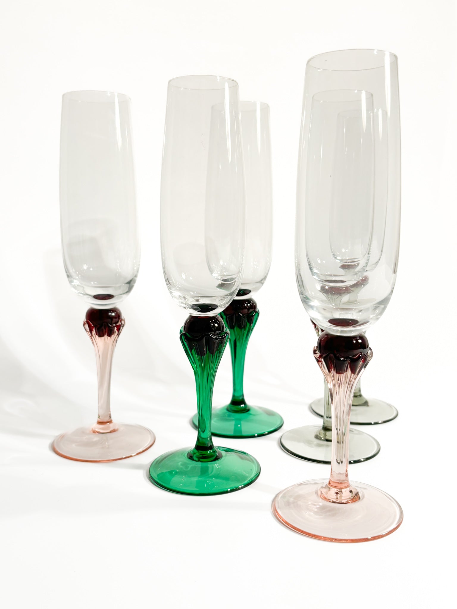 Set of Six Multicolored Murano Glass Goblets from the 1980s
