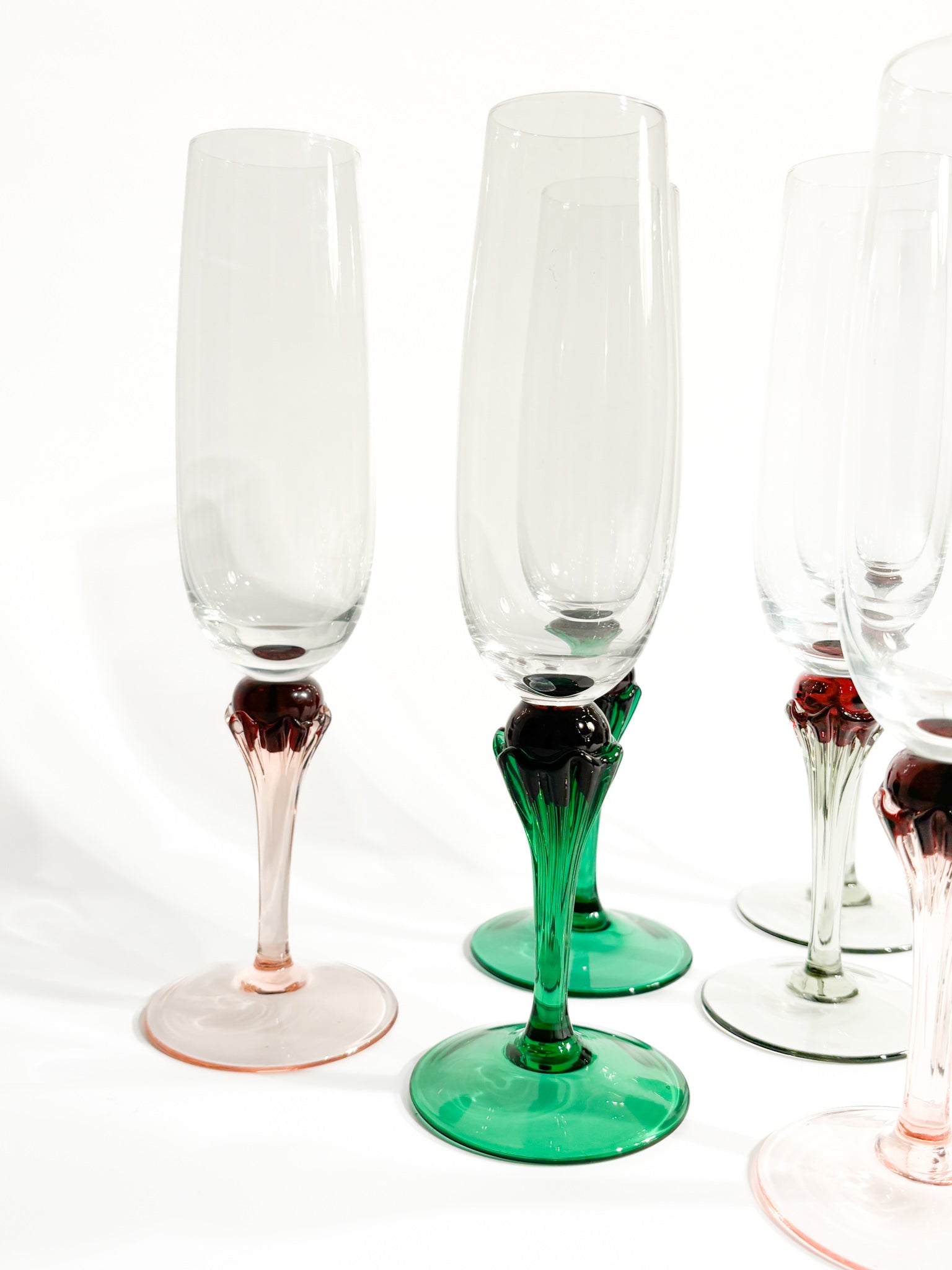 Set of Six Multicolored Murano Glass Goblets from the 1980s