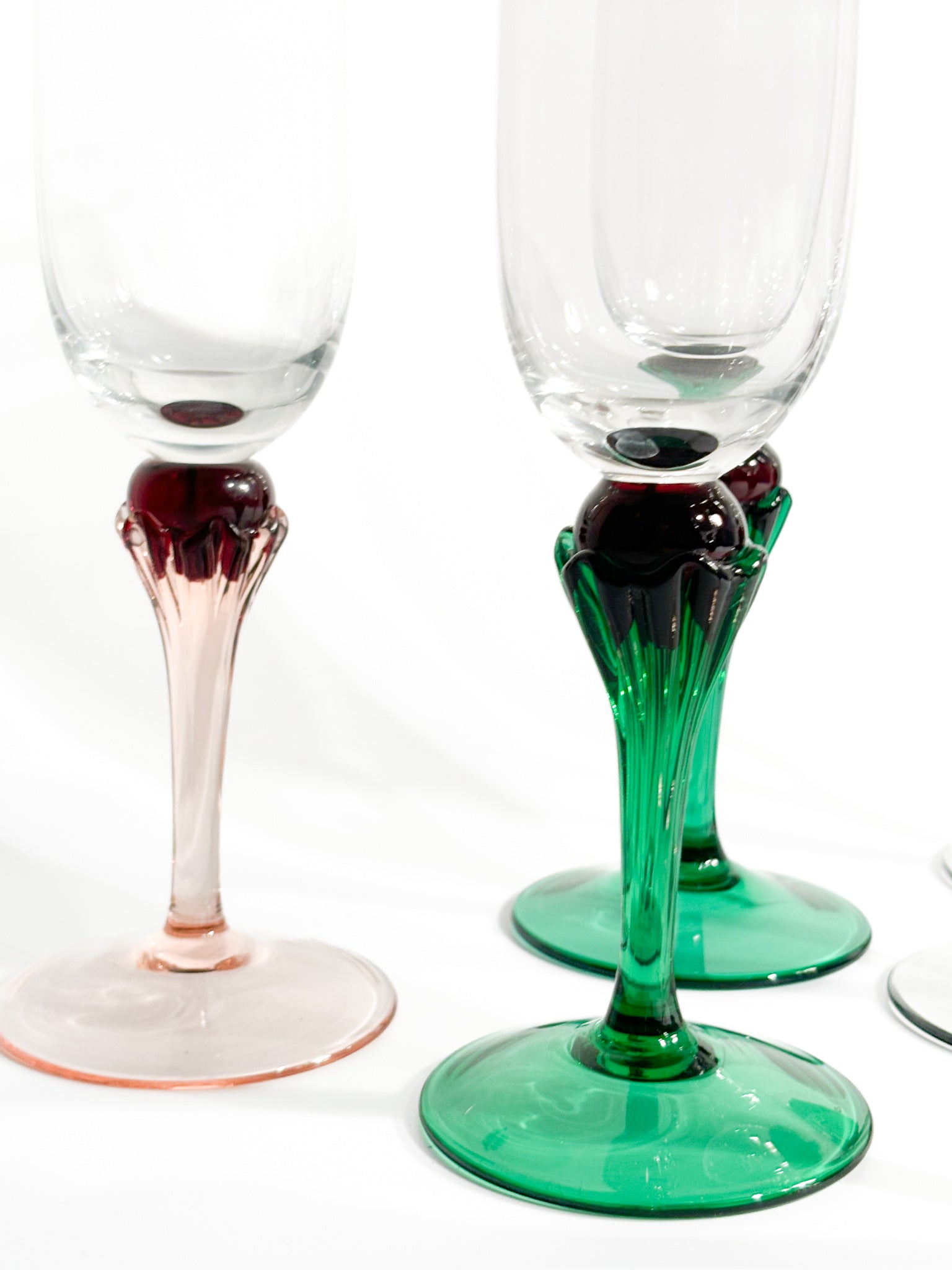 Set of Six Multicolored Murano Glass Goblets from the 1980s