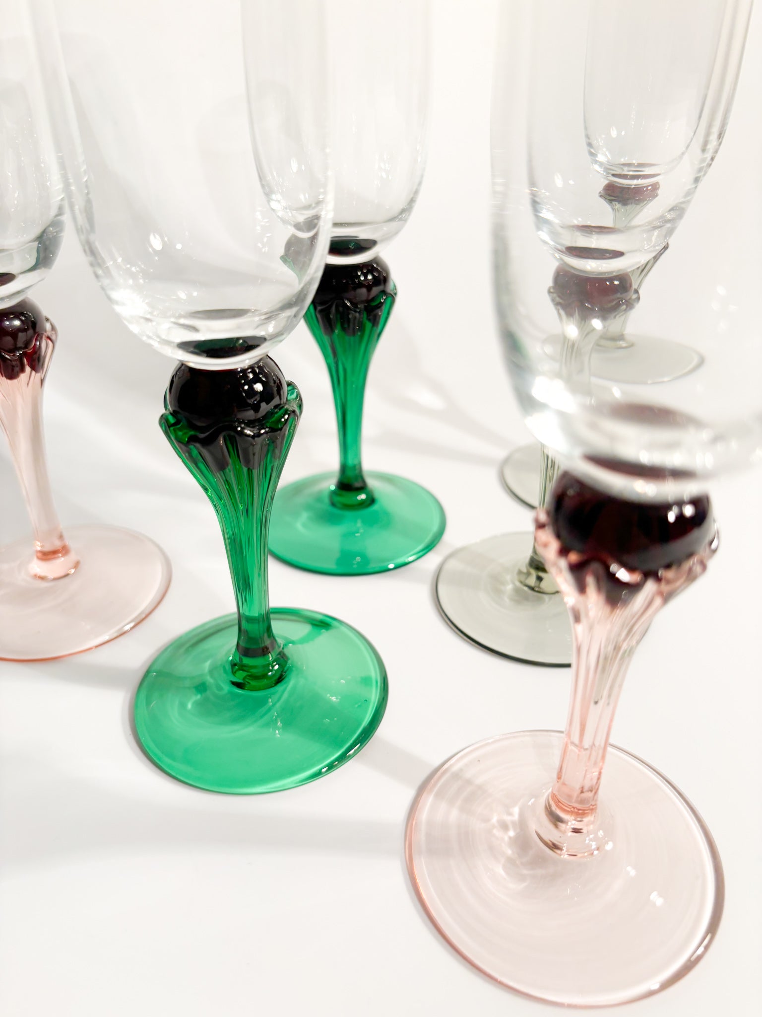 Set of Six Multicolored Murano Glass Goblets from the 1980s