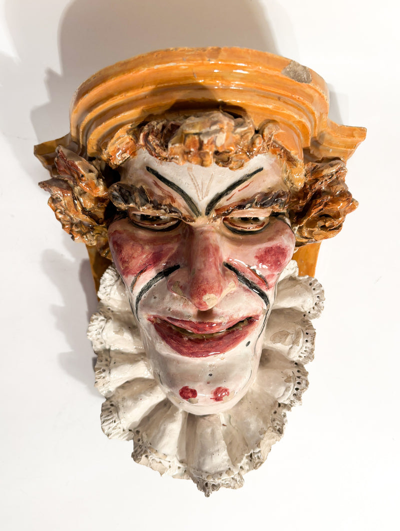 Mensola da Parete in Ceramica di Grottaglie Maschera Fine XIX Secolo