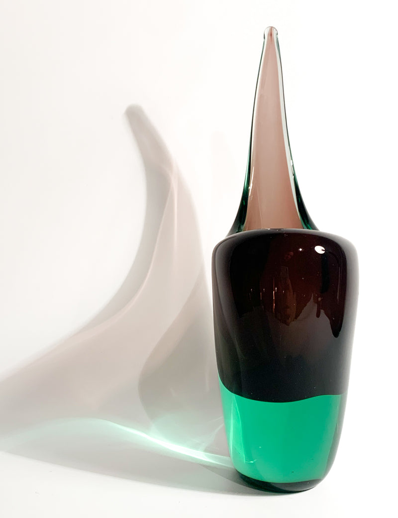 Purple and Green Sommerso Murano Glass Vase Attributed to Flavio Poli, 1960s