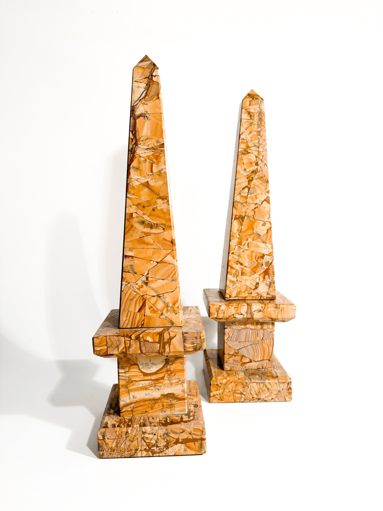 Pair of 1960s Amber Marble Obelisks