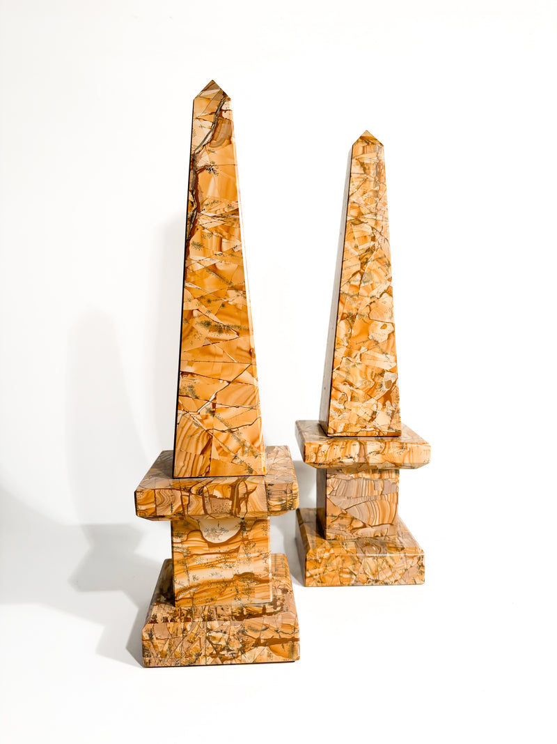Pair of 1960s Amber Marble Obelisks