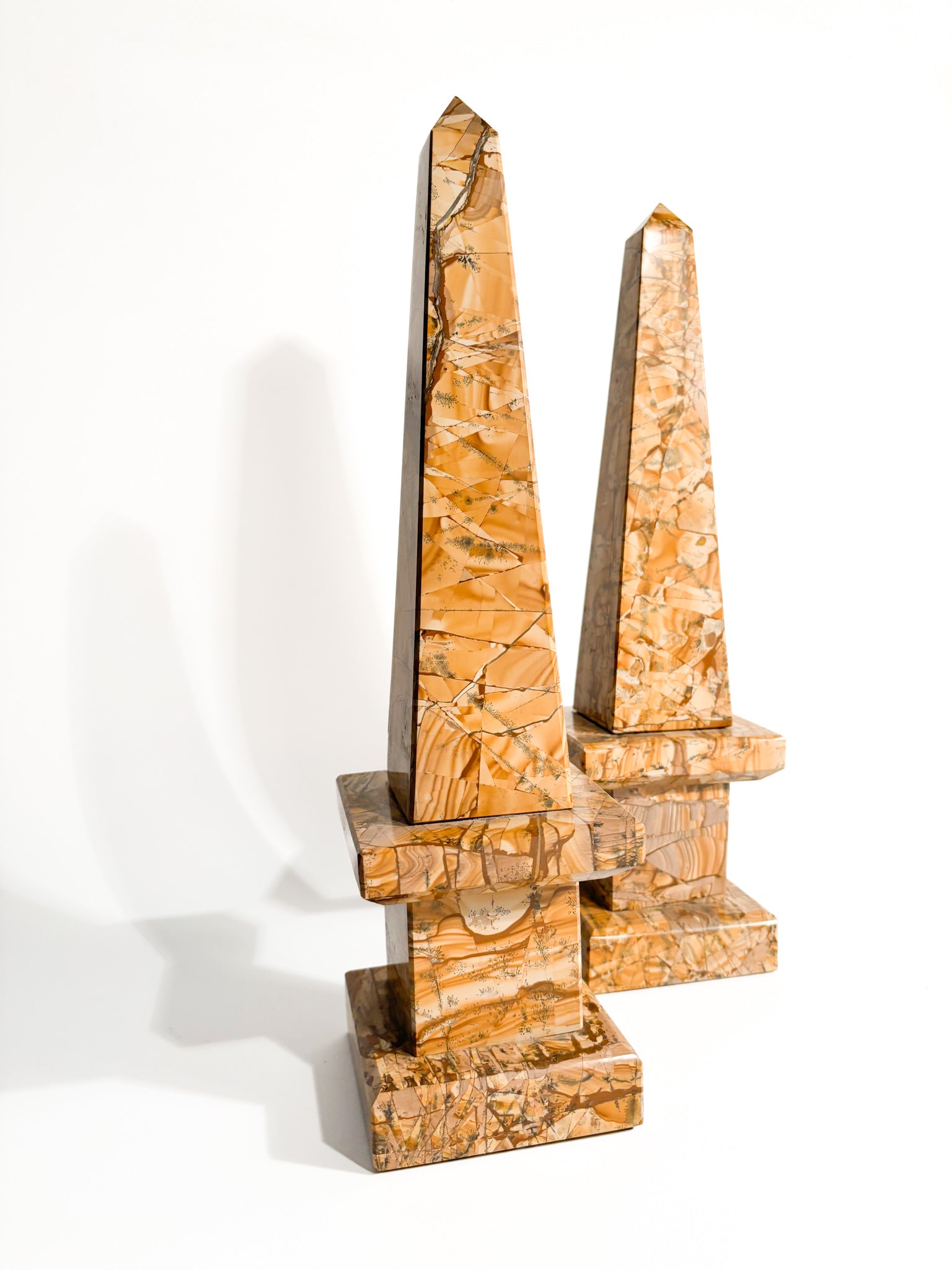 Pair of 1960s Amber Marble Obelisks