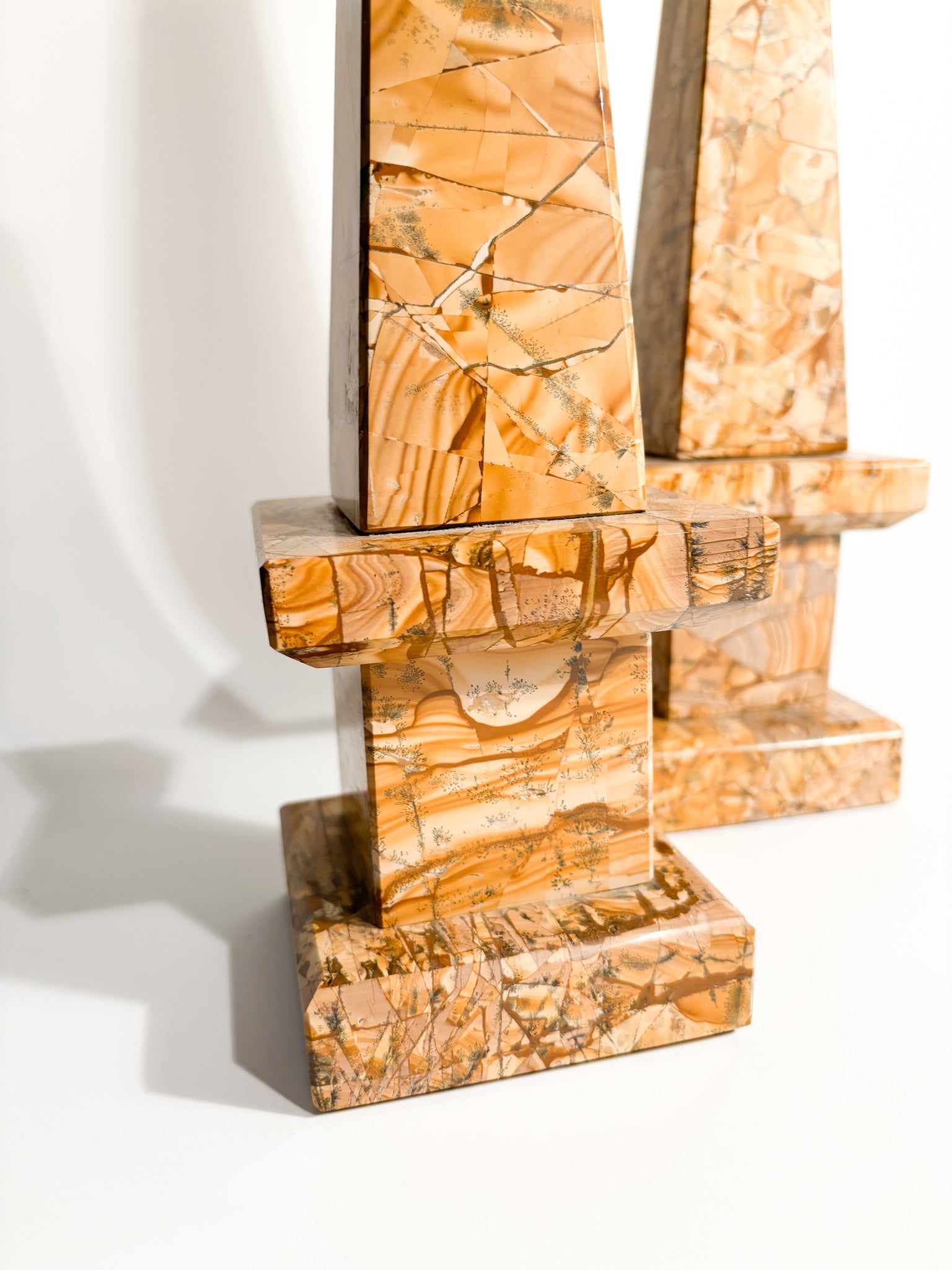 Pair of 1960s Amber Marble Obelisks