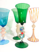 Calice in Vetro di Murano Soffiato con Decorazioni Floreali Anni 70