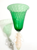 Calice in Vetro di Murano Soffiato a Mano Verde e Foglia d'Oro Anni 70