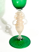 Calice in Vetro di Murano Soffiato a Mano Verde e Foglia d'Oro Anni 70