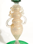 Calice in Vetro di Murano Soffiato a Mano Verde e Foglia d'Oro Anni 70