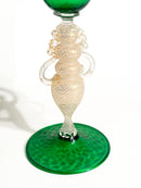 Calice in Vetro di Murano Soffiato a Mano Verde e Foglia d'Oro Anni 70