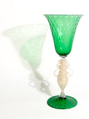Calice in Vetro di Murano Soffiato a Mano Verde e Foglia d'Oro Anni 70