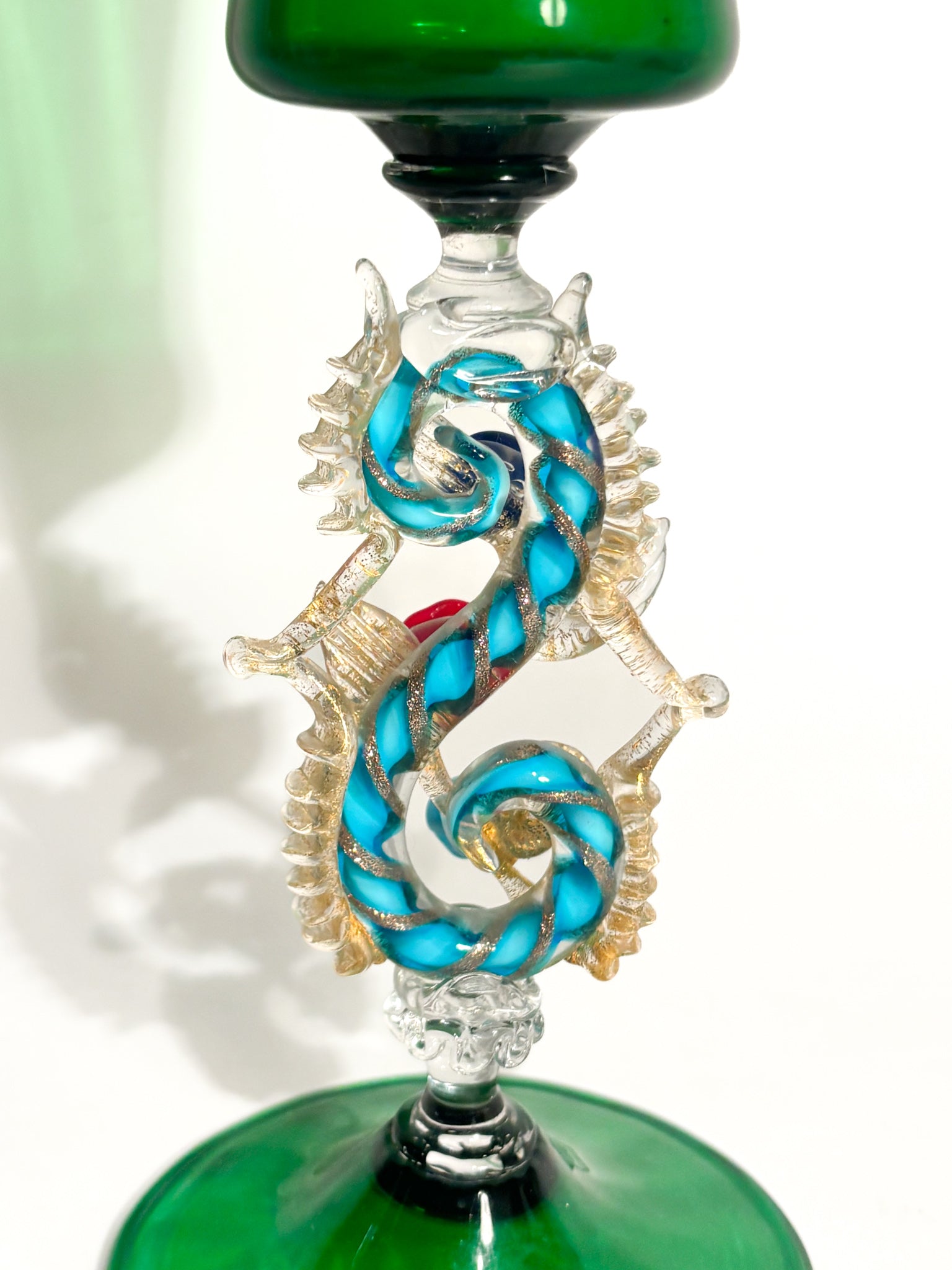 Calice in Vetro di Murano Soffiato con Decorazioni Floreali Anni 70