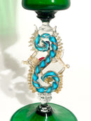 Calice in Vetro di Murano Soffiato con Decorazioni Floreali Anni 70