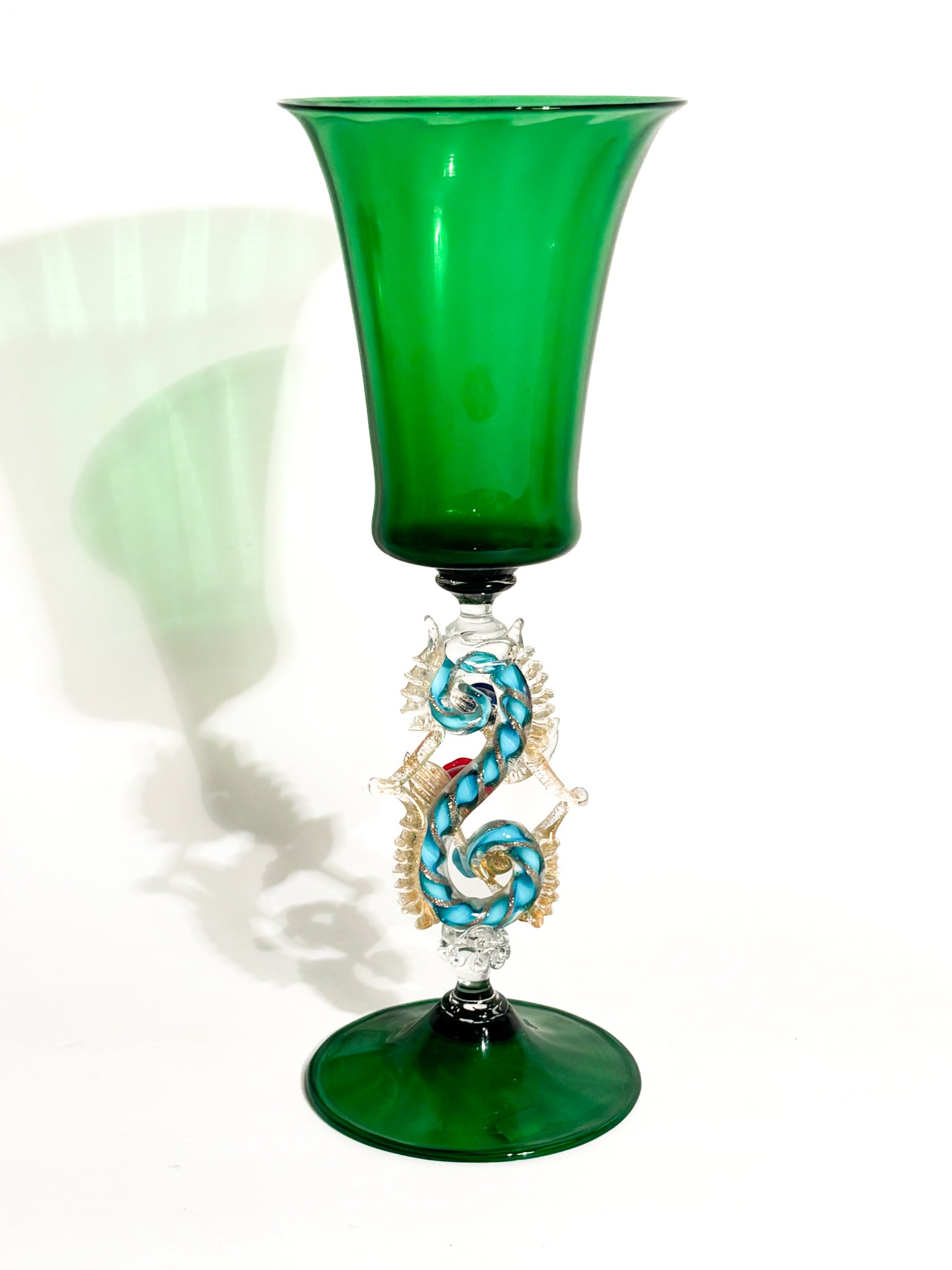 Calice in Vetro di Murano Soffiato con Decorazioni Floreali Anni 70