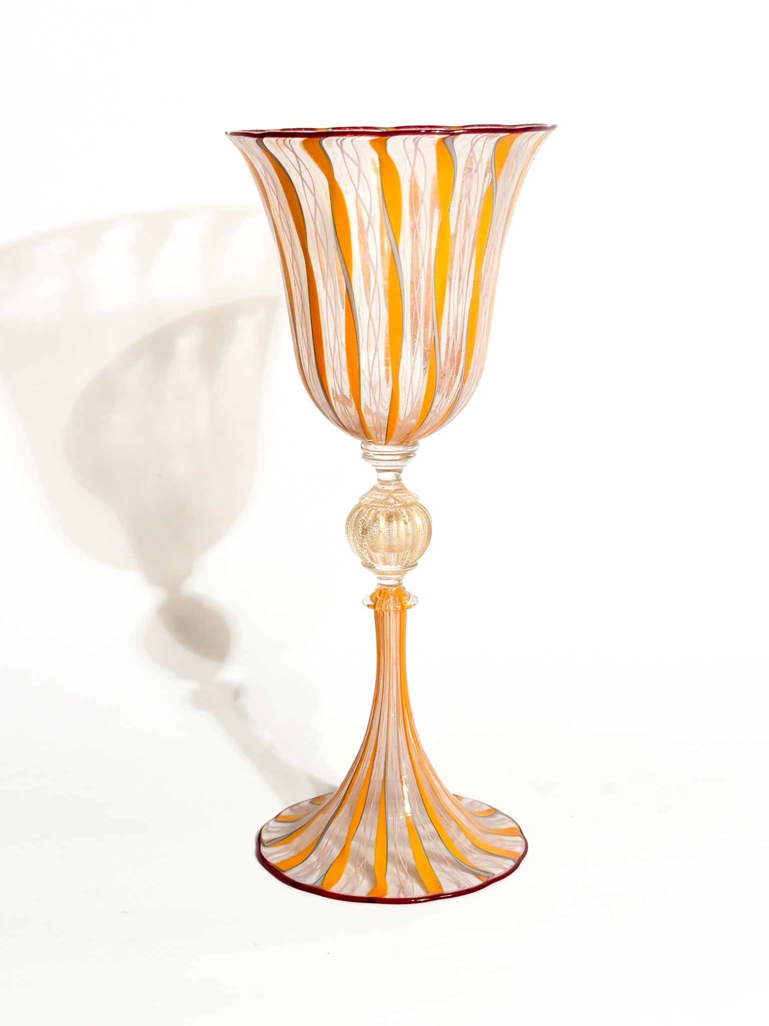 Calice in Vetro di Murano Soffiato con Lavorazione a Filigrana Anni 70