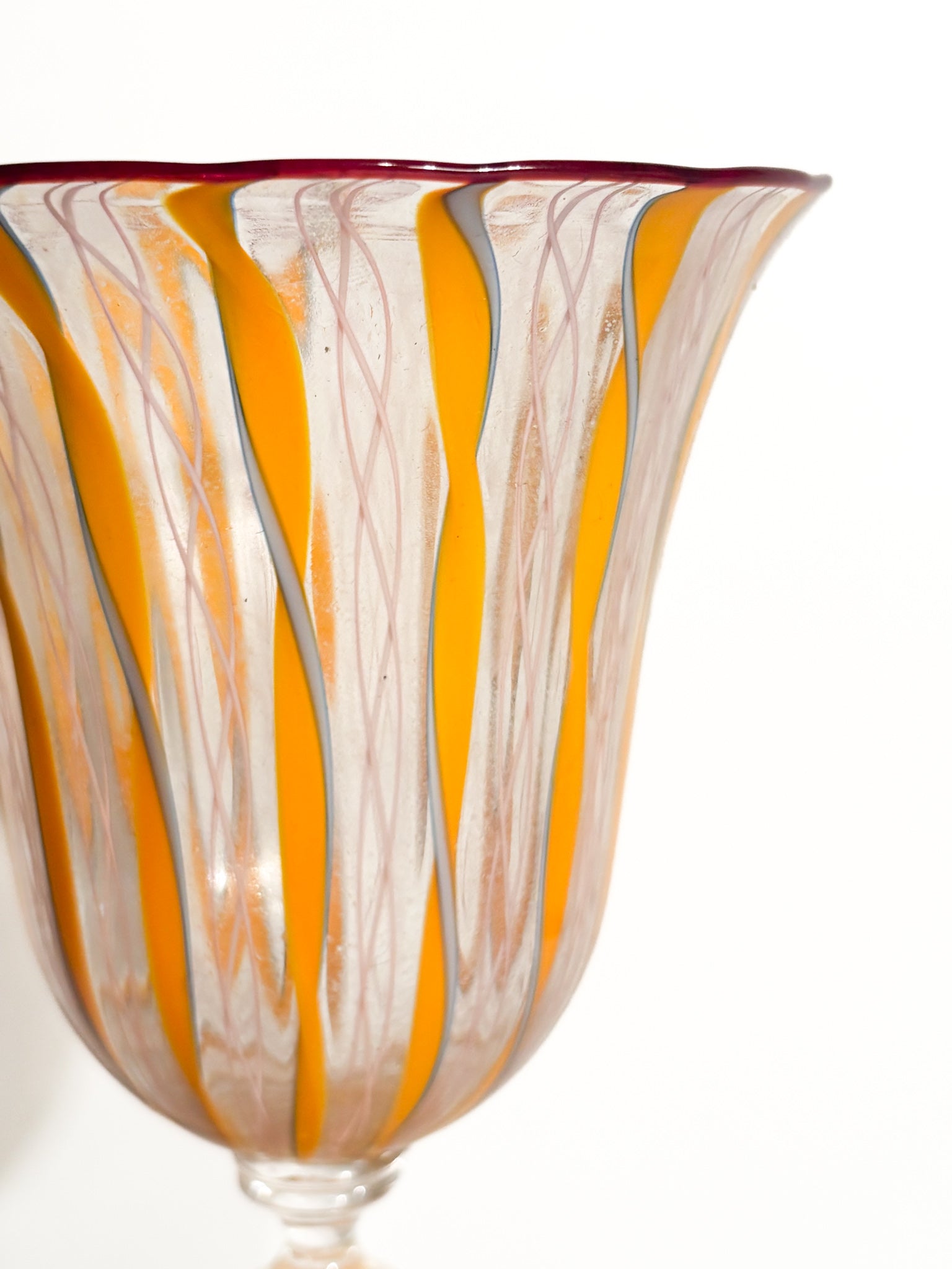 Calice in Vetro di Murano Soffiato con Lavorazione a Filigrana Anni 70