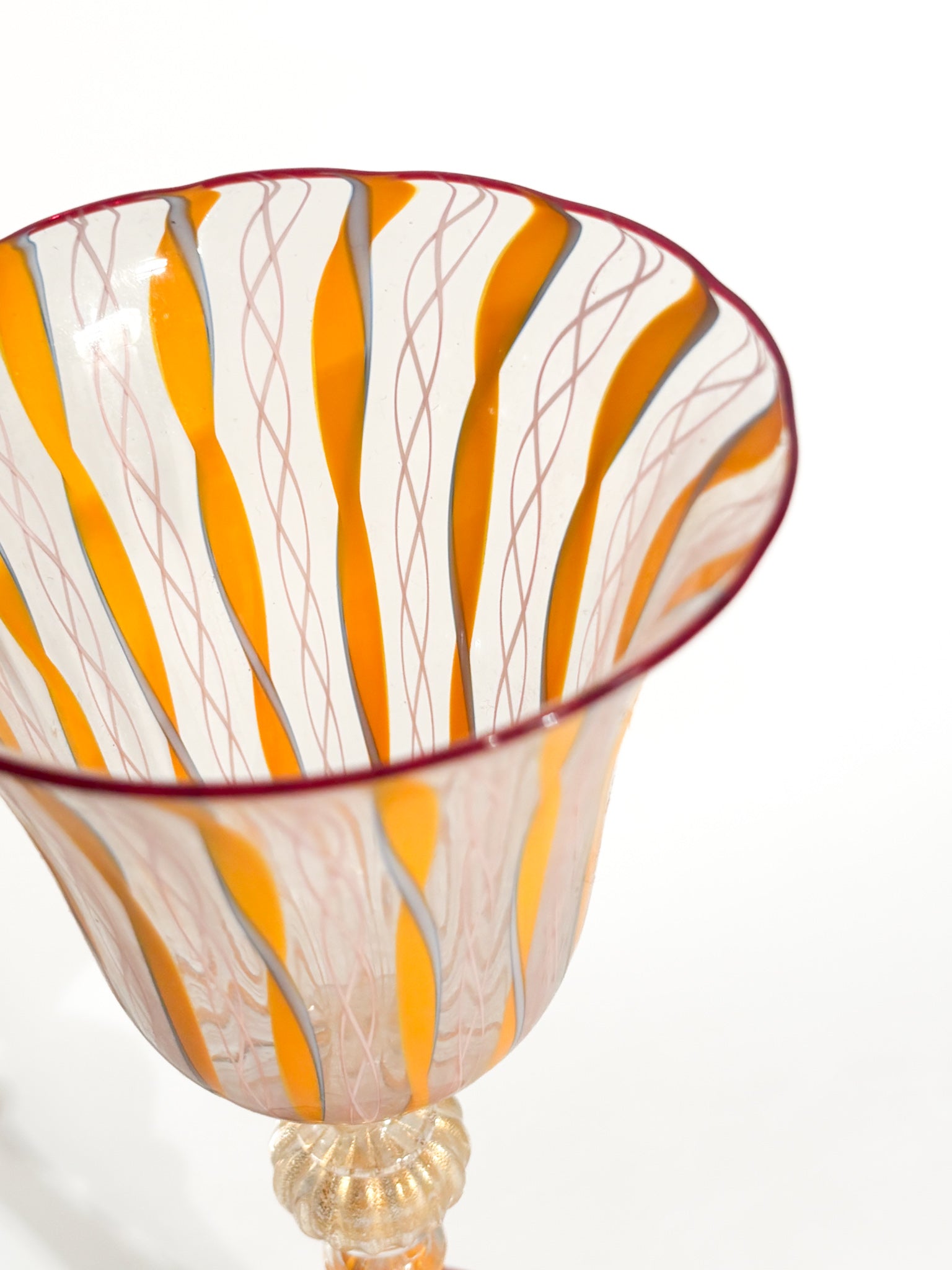 Calice in Vetro di Murano Soffiato con Lavorazione a Filigrana Anni 70