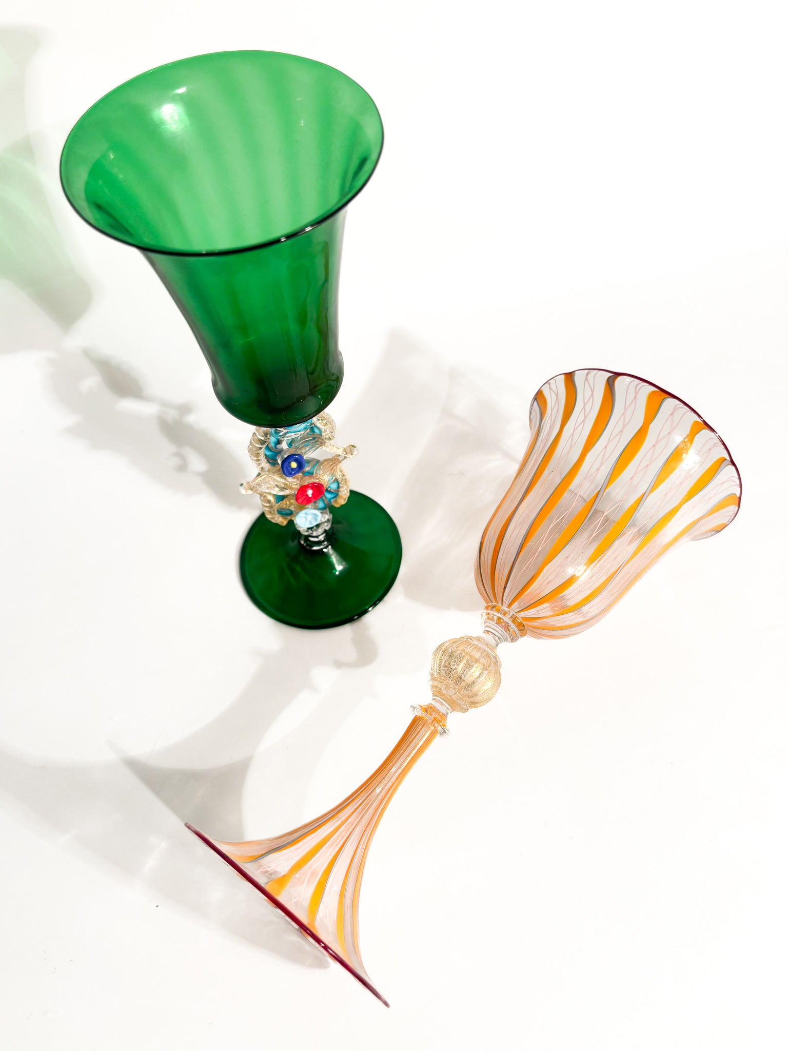 Calice in Vetro di Murano Soffiato con Lavorazione a Filigrana Anni 70