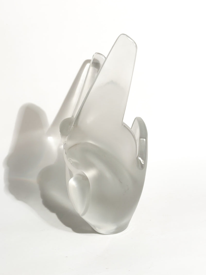 Vaso in Cristallo di Lalique "Sylvie" con Due Colombe Intrecciate Anni 80
