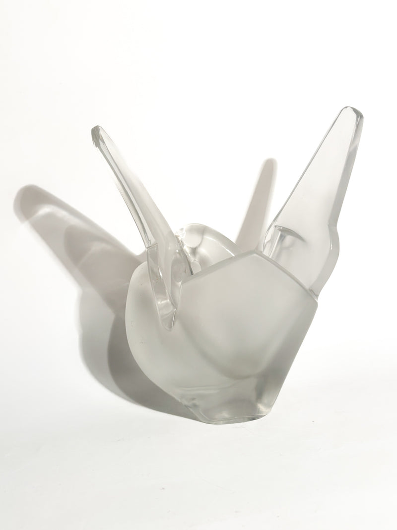 Vaso in Cristallo di Lalique "Sylvie" con Due Colombe Intrecciate Anni 80