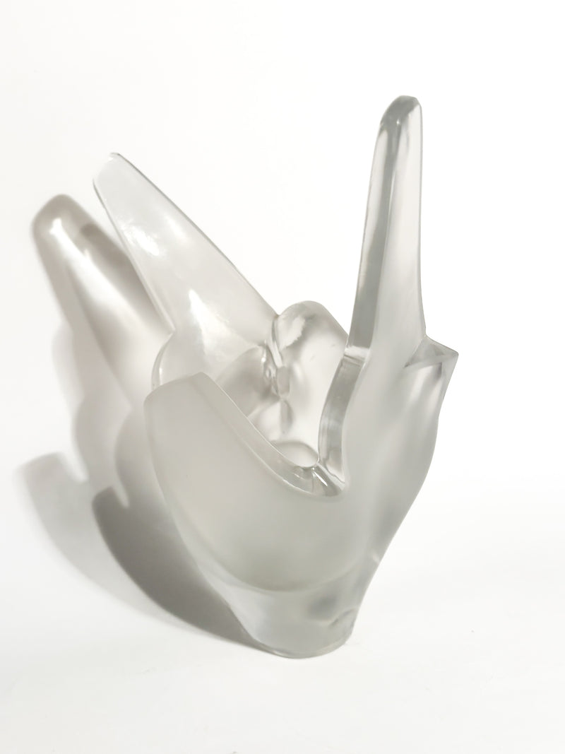 Vaso in Cristallo di Lalique "Sylvie" con Due Colombe Intrecciate Anni 80