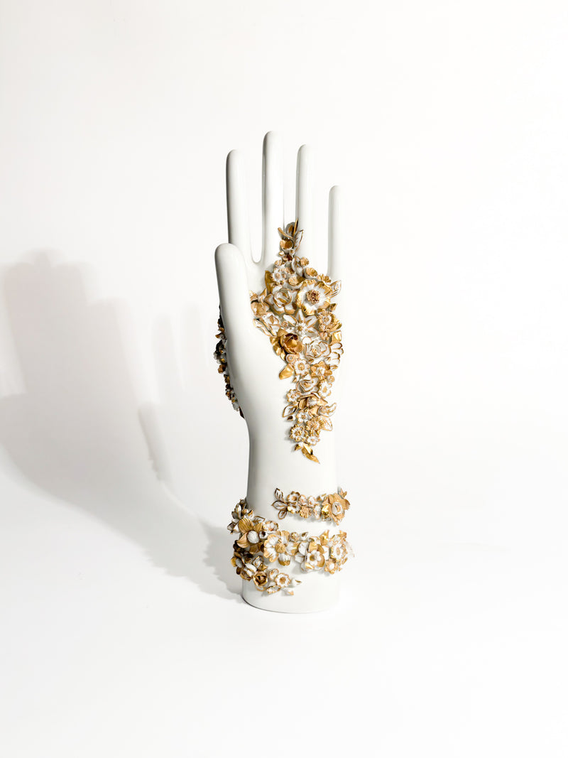 White and Gold Flowered Hand Art by Gio Ponti for Richard Ginori 1980s