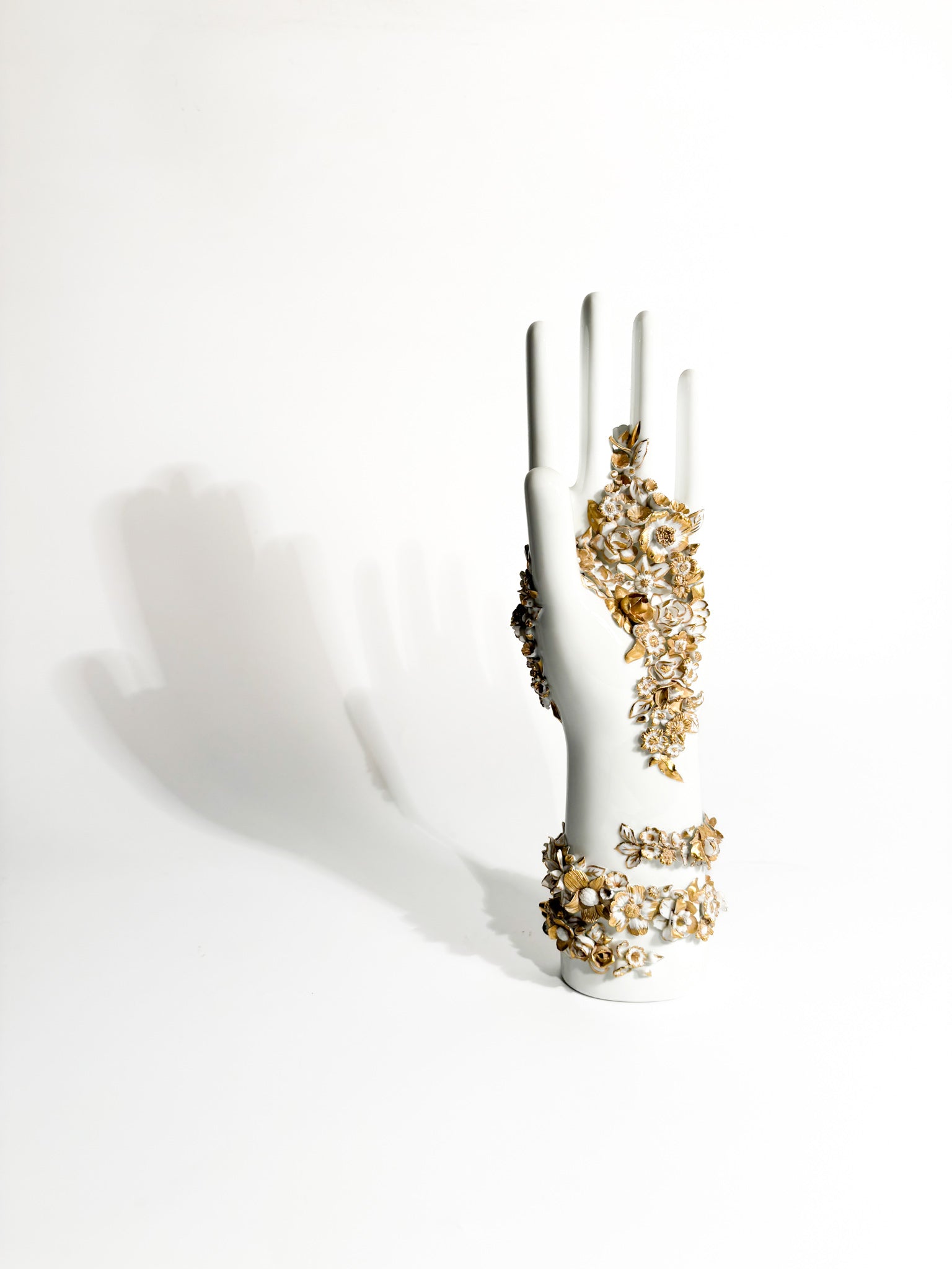 White and Gold Flowered Hand Art by Gio Ponti for Richard Ginori 1980s