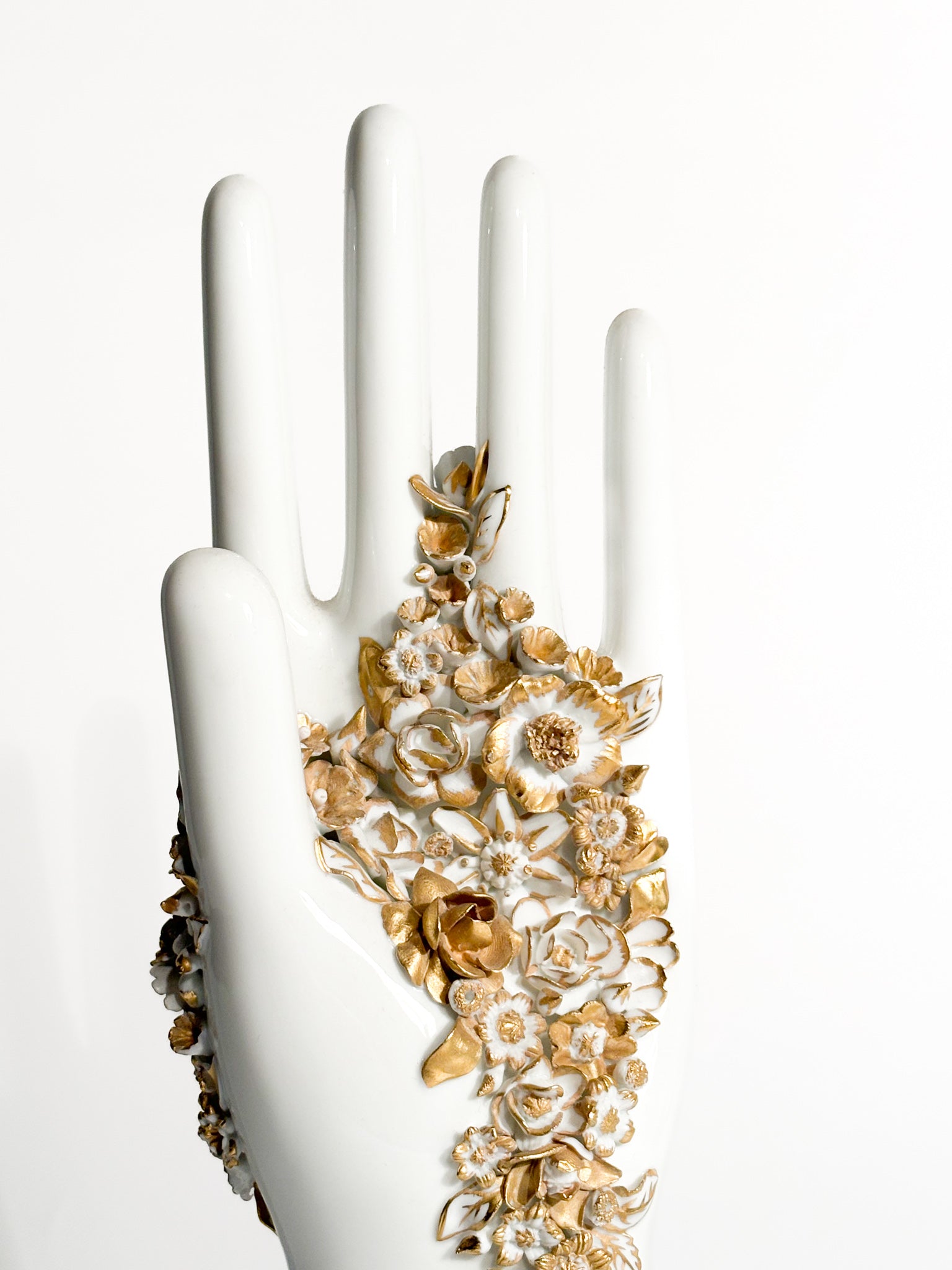 White and Gold Flowered Hand Art by Gio Ponti for Richard Ginori 1980s