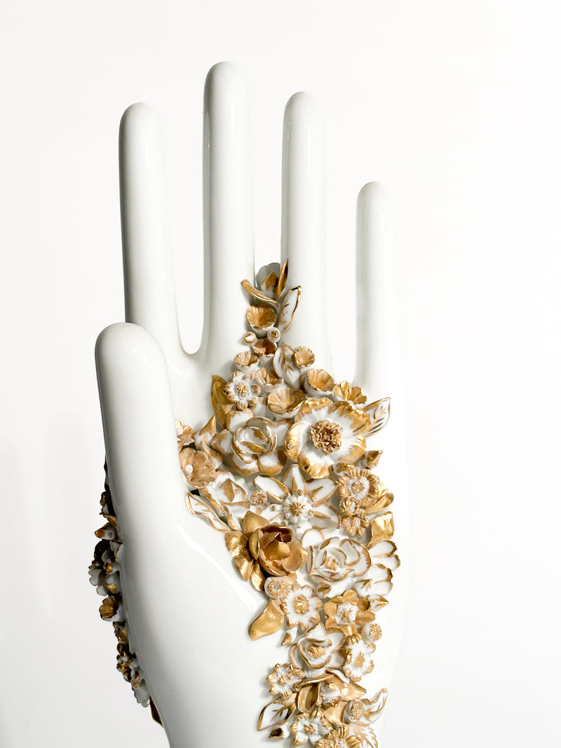 Mano Fiorata Bianca e Oro Arte di Gio Ponti per Richard Ginori Anni 80