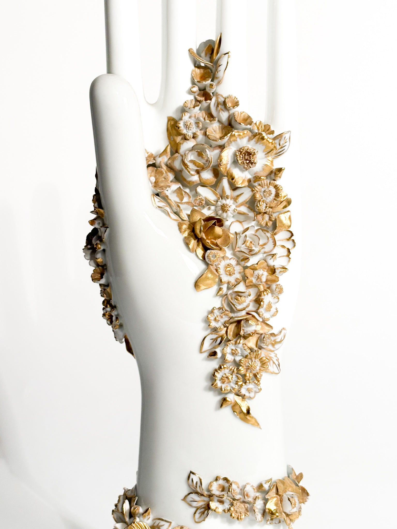 White and Gold Flowered Hand Art by Gio Ponti for Richard Ginori 1980s