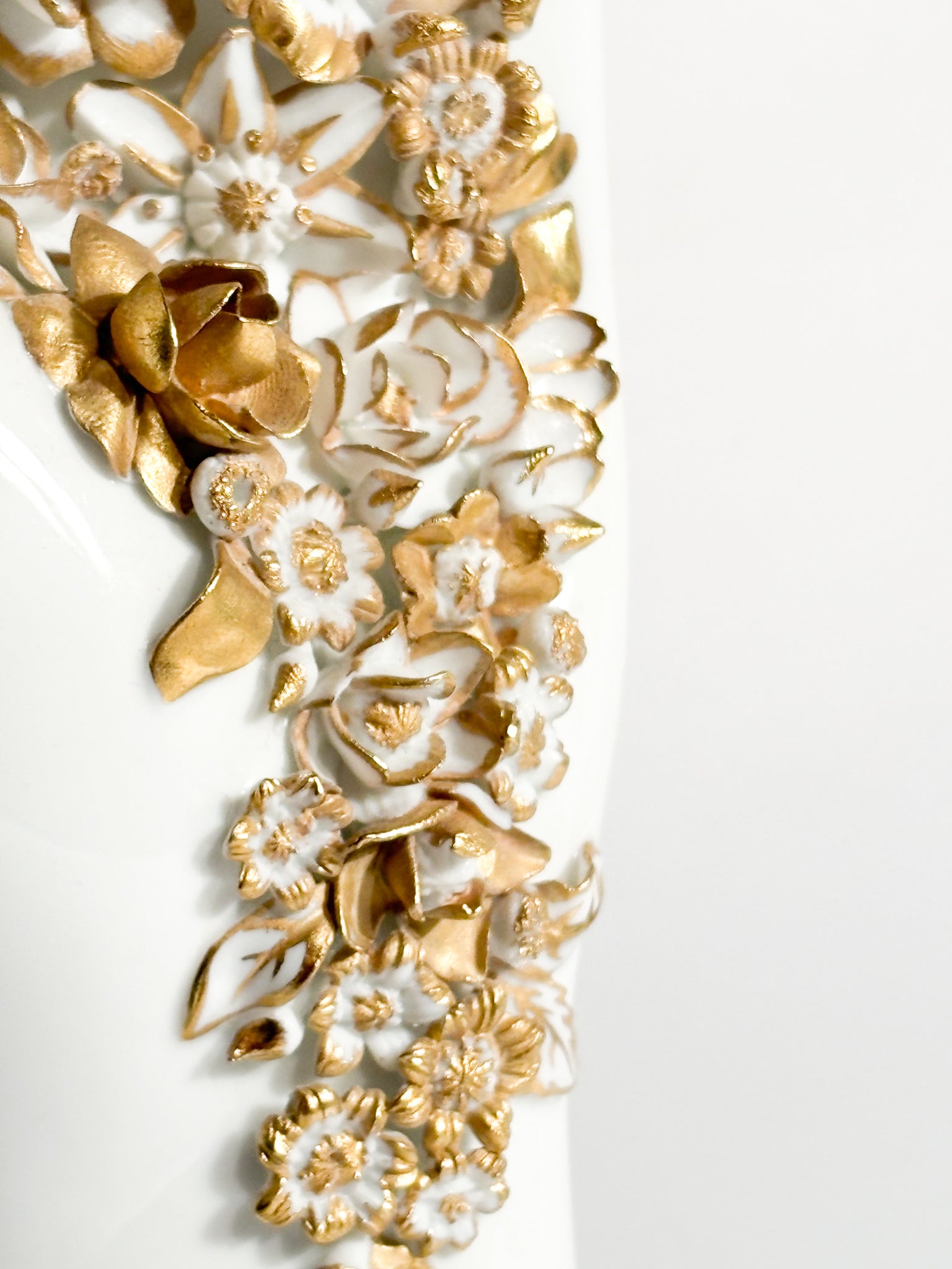White and Gold Flowered Hand Art by Gio Ponti for Richard Ginori 1980s