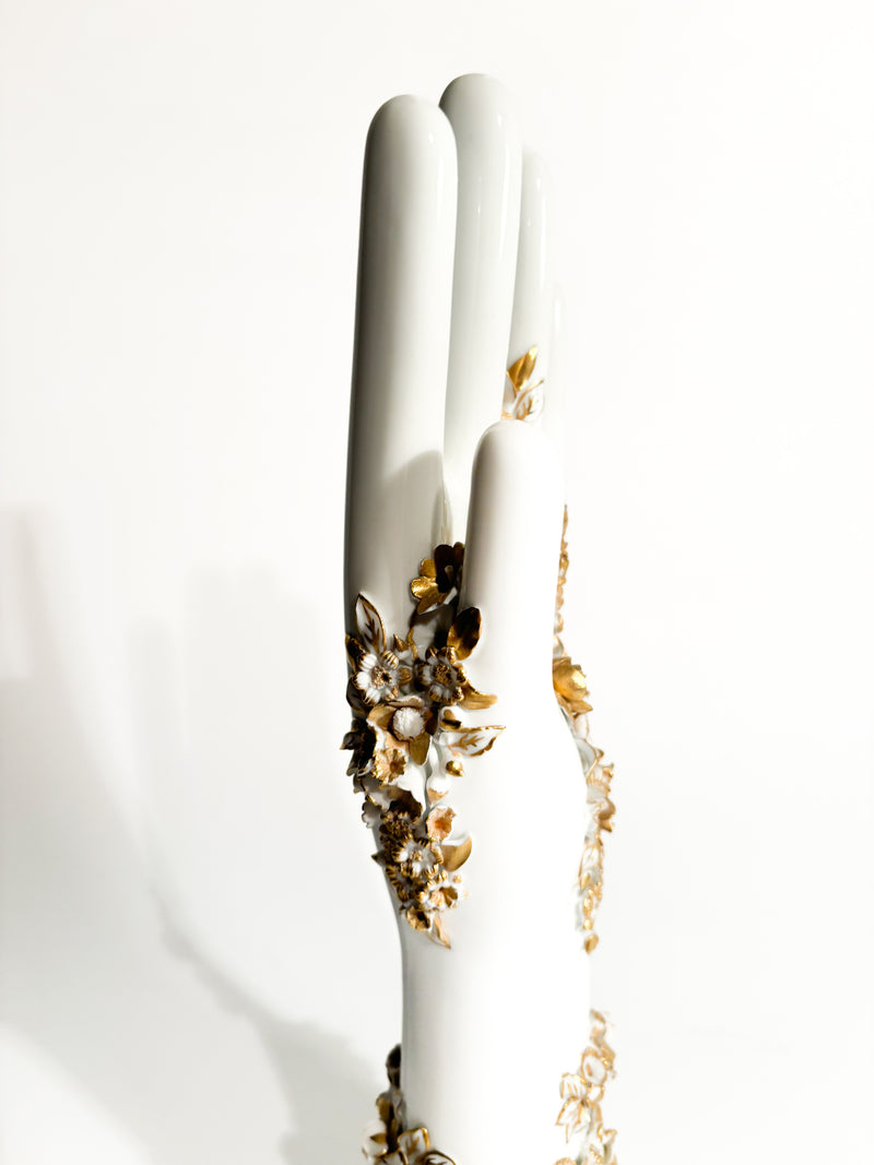 Mano Fiorata Bianca e Oro Arte di Gio Ponti per Richard Ginori Anni 80