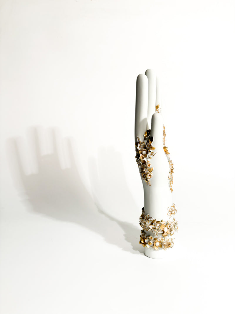 White and Gold Flowered Hand Art by Gio Ponti for Richard Ginori 1980s
