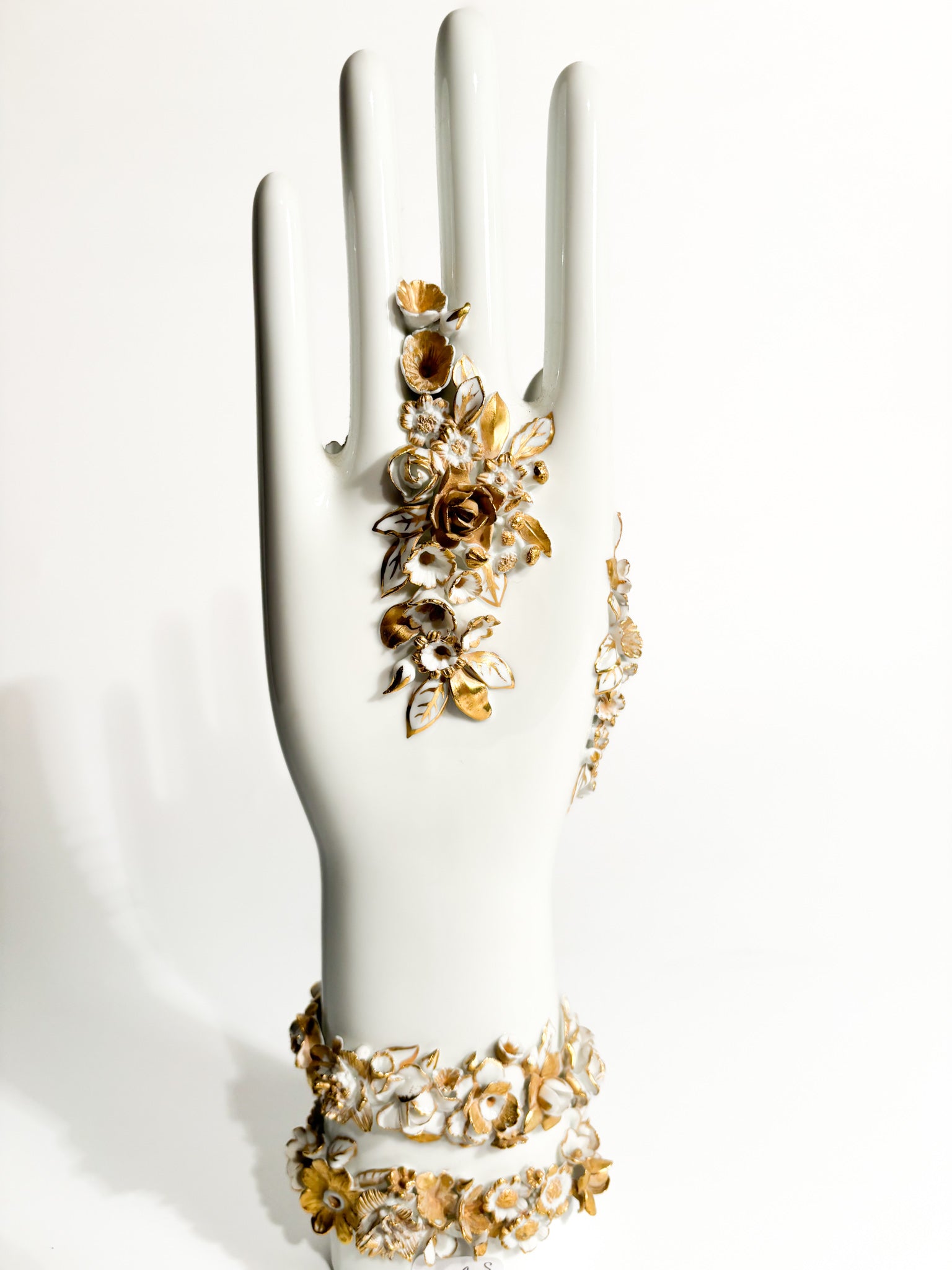 White and Gold Flowered Hand Art by Gio Ponti for Richard Ginori 1980s