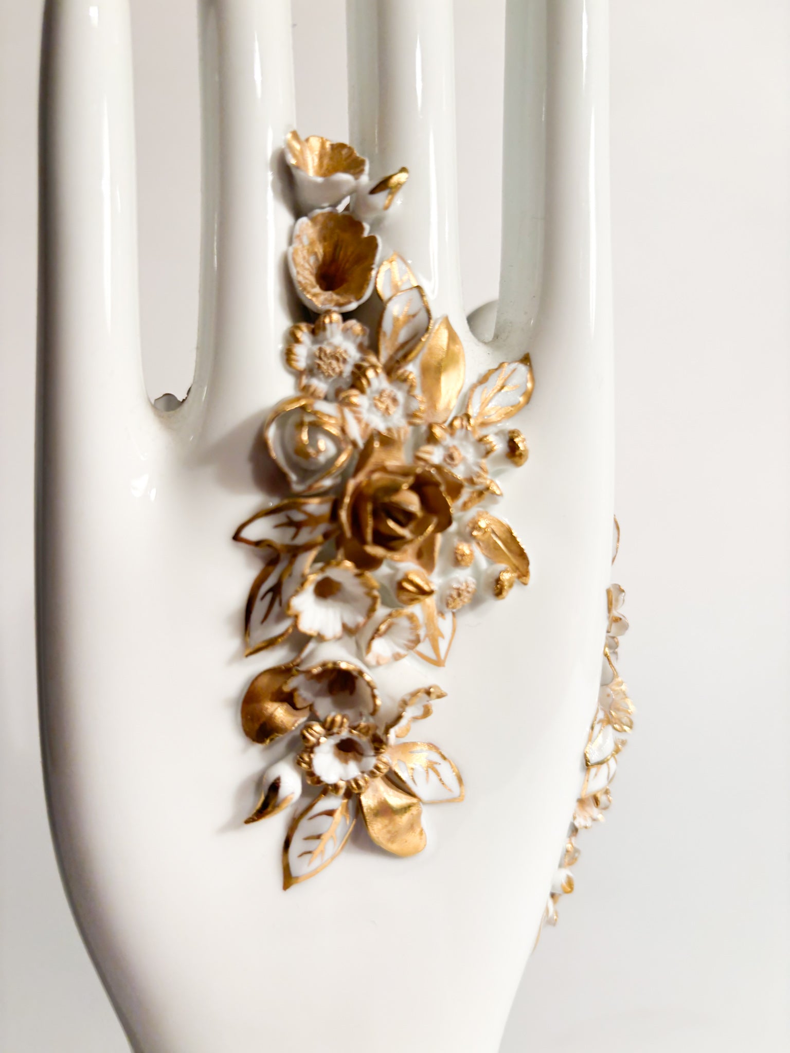 White and Gold Flowered Hand Art by Gio Ponti for Richard Ginori 1980s