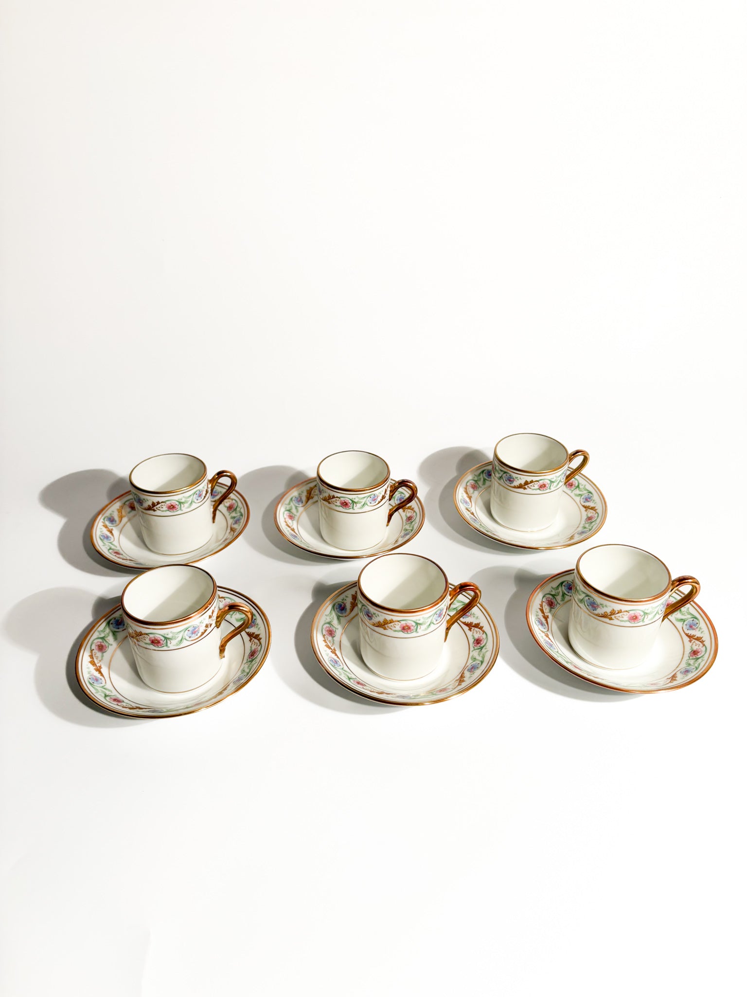 Set of Six Porcelain Coffee Cups by Ginori Doccia Pittoria from the 1940s
