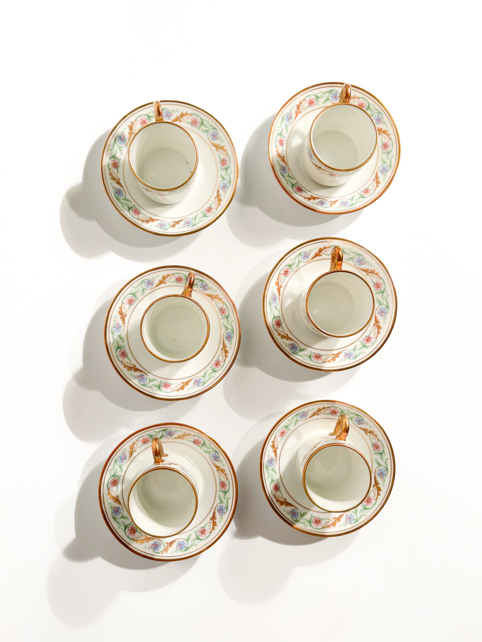 Set of Six Porcelain Coffee Cups by Ginori Doccia Pittoria from the 1940s