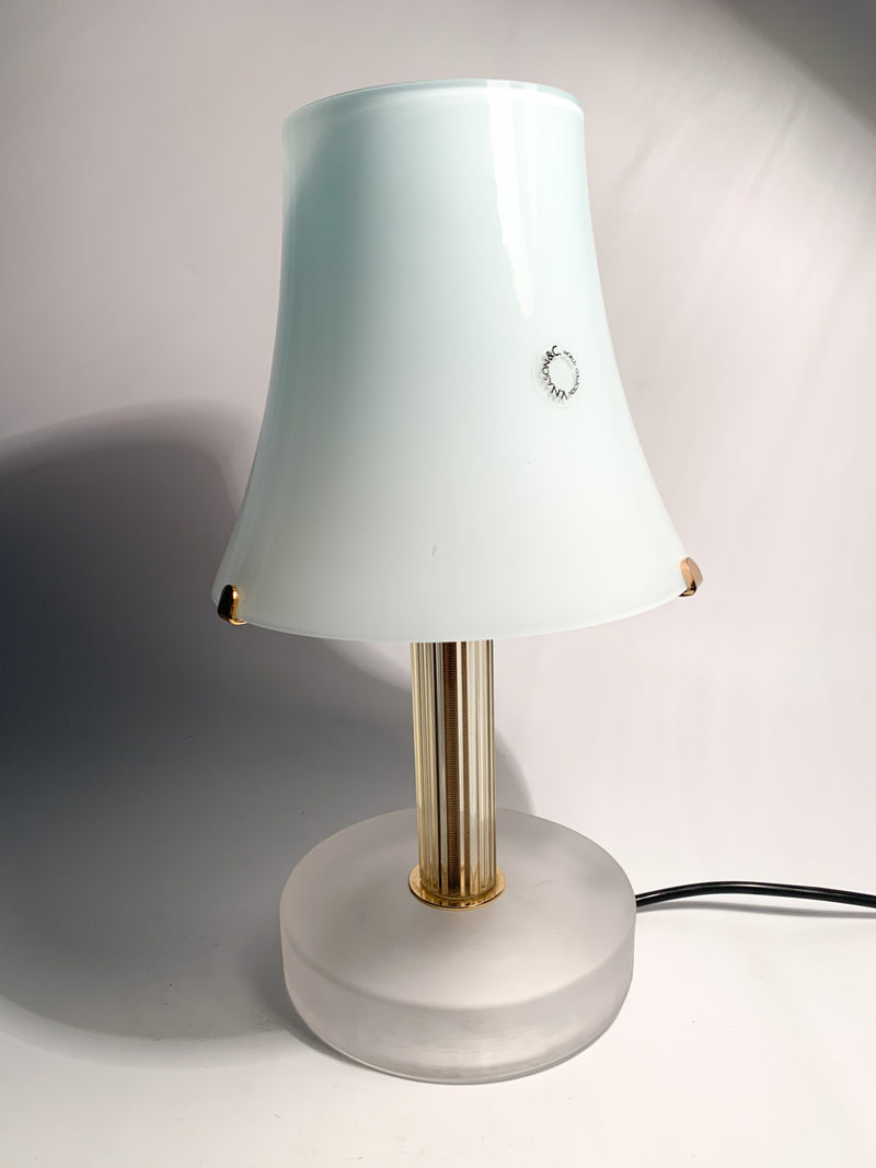 Table lamp in blue Murano glass and golden stem by Nason from the 80s